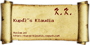 Kupás Klaudia névjegykártya